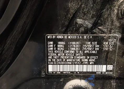 2022 Honda Hr-V Awd Lx из США, поврежденный, VIN 3CZRU6H30NM724542